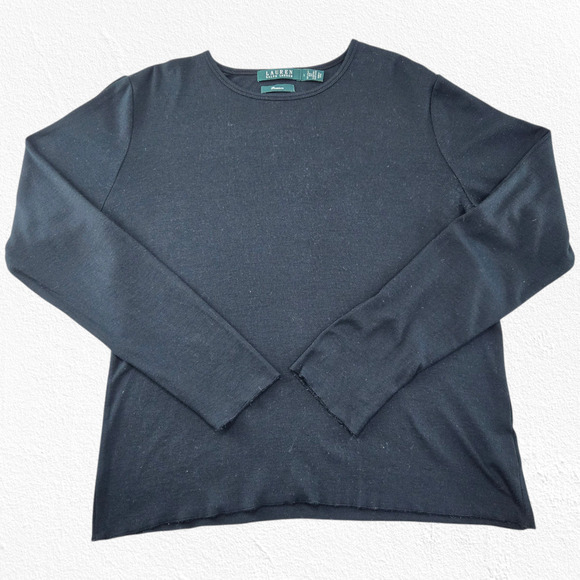 Y2K Lauren Ralph Lauren Premium Silk Black Knit Minimalist Top Size Large - Picture 1 of 5